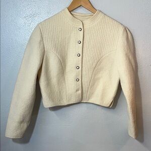Lands' End Butter Yellow VTG Boil Wool Blazer Waisted Fit Made In Austria Large